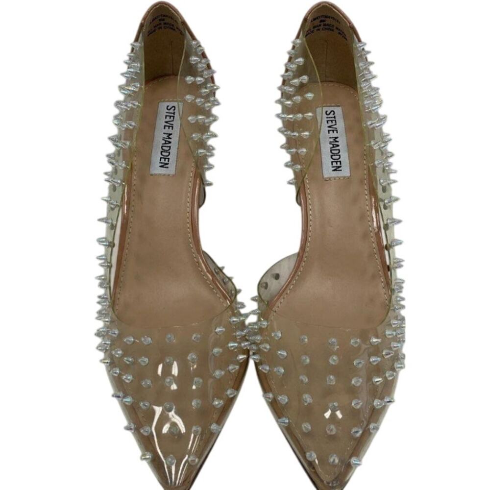Steve Madden Tolmay Iridescent Spikes Clear Stiletto Heels Women, 8